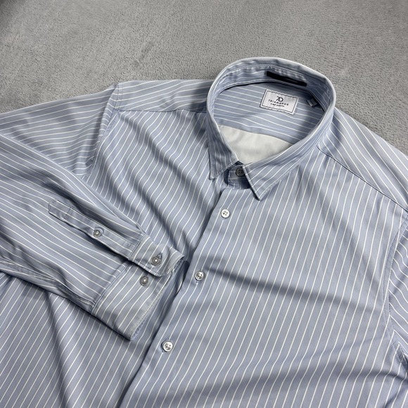 7 Diamonds Dress Shirt Mens L Blue White 4 Way Stretch Easton Striped Button Up - Picture 1 of 9
